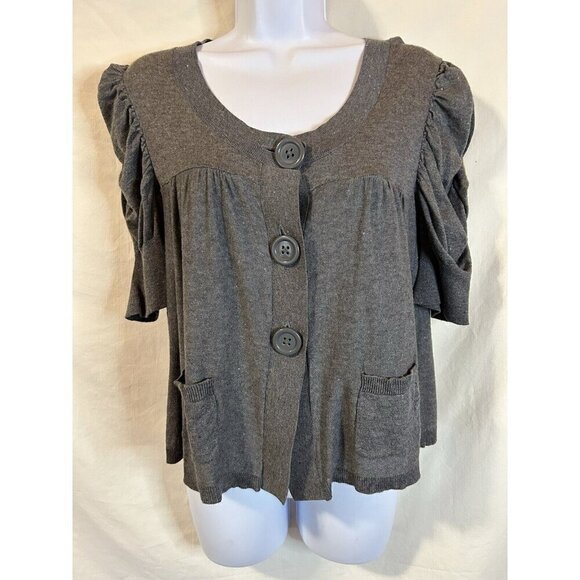 Apt 9 Womens Cardigan Sweater Small Ruched Sleeves Big Buttons NWT Heather Gray - Picture 1 of 9